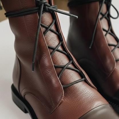 Kobiece Wysokie Sznurowane Buty Skórzane na Co Dzień