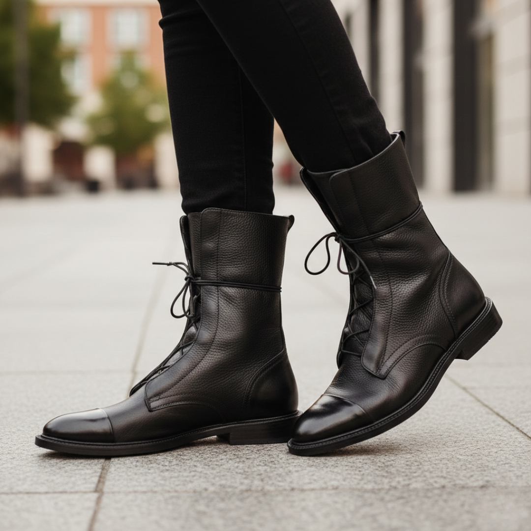 Kobiece Wysokie Sznurowane Buty Skórzane na Co Dzień