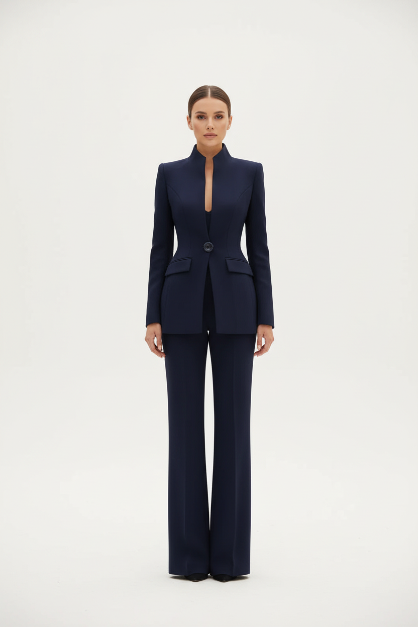 Kobieta | Mieszanka Tekstylna | Komplet Marynarka i Spodnie Palazzo | Elegancki i Wygodny