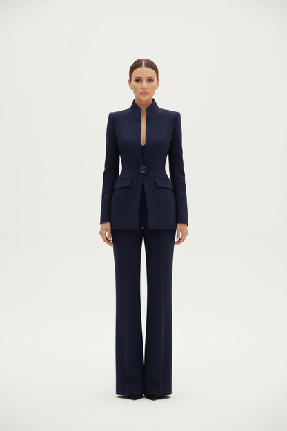 Kobieta | Mieszanka Tekstylna | Komplet Marynarka i Spodnie Palazzo | Elegancki i Wygodny
