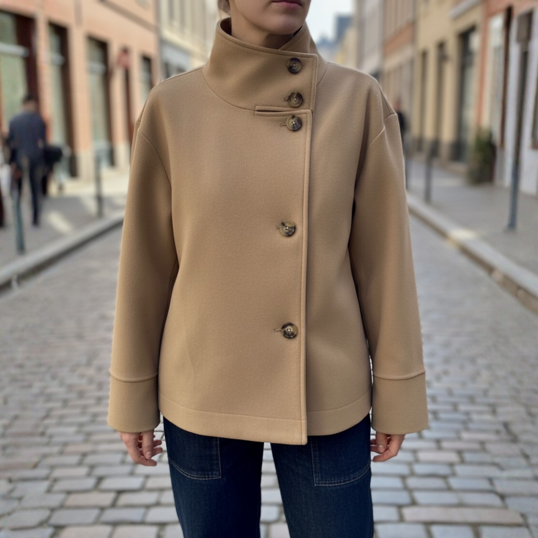 Kobiety Elegancki Brązowy Płaszcz Zimowy Z Wysokim Kołnierzem