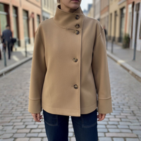 Kobiety Elegancki Brązowy Płaszcz Zimowy Z Wysokim Kołnierzem