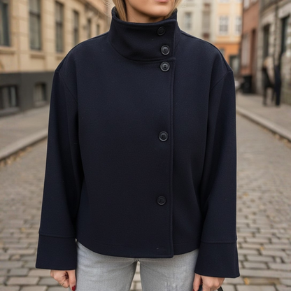 Kobiety Elegancki Brązowy Płaszcz Zimowy Z Wysokim Kołnierzem