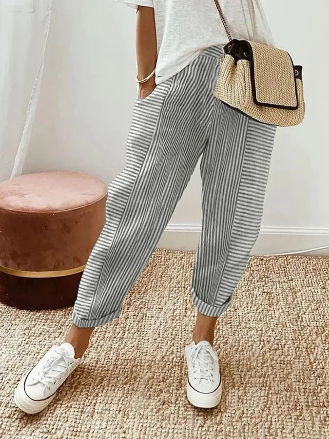 Lena | Eleganckie Luźne Spodnie Damskie w Paski 3