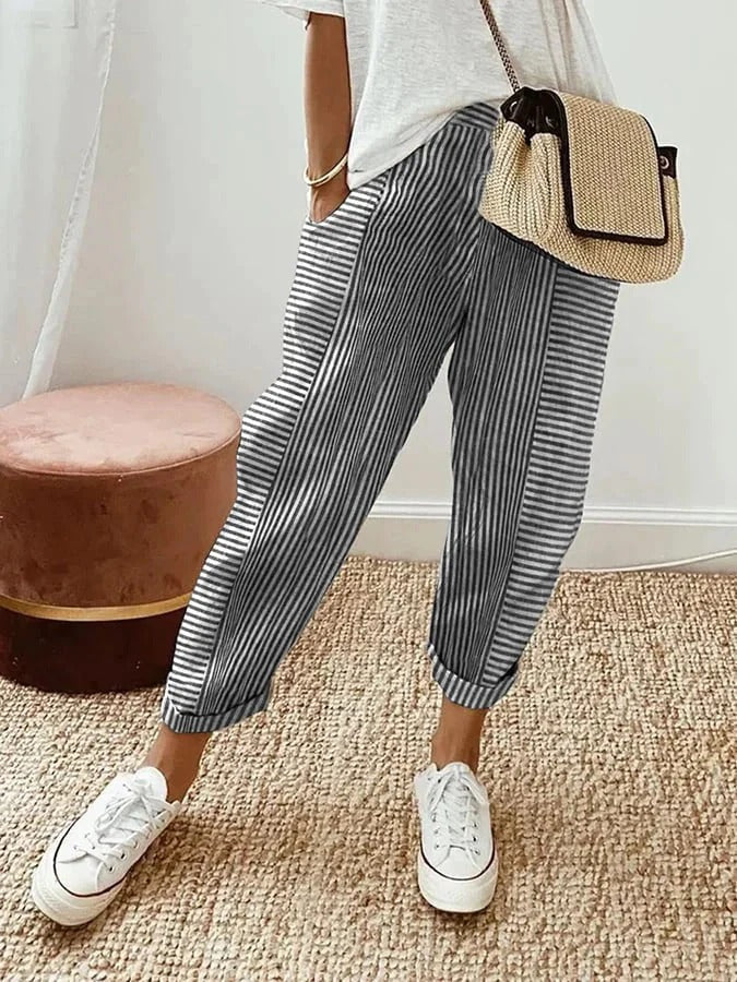 Lena | Eleganckie Luźne Spodnie Damskie w Paski 4