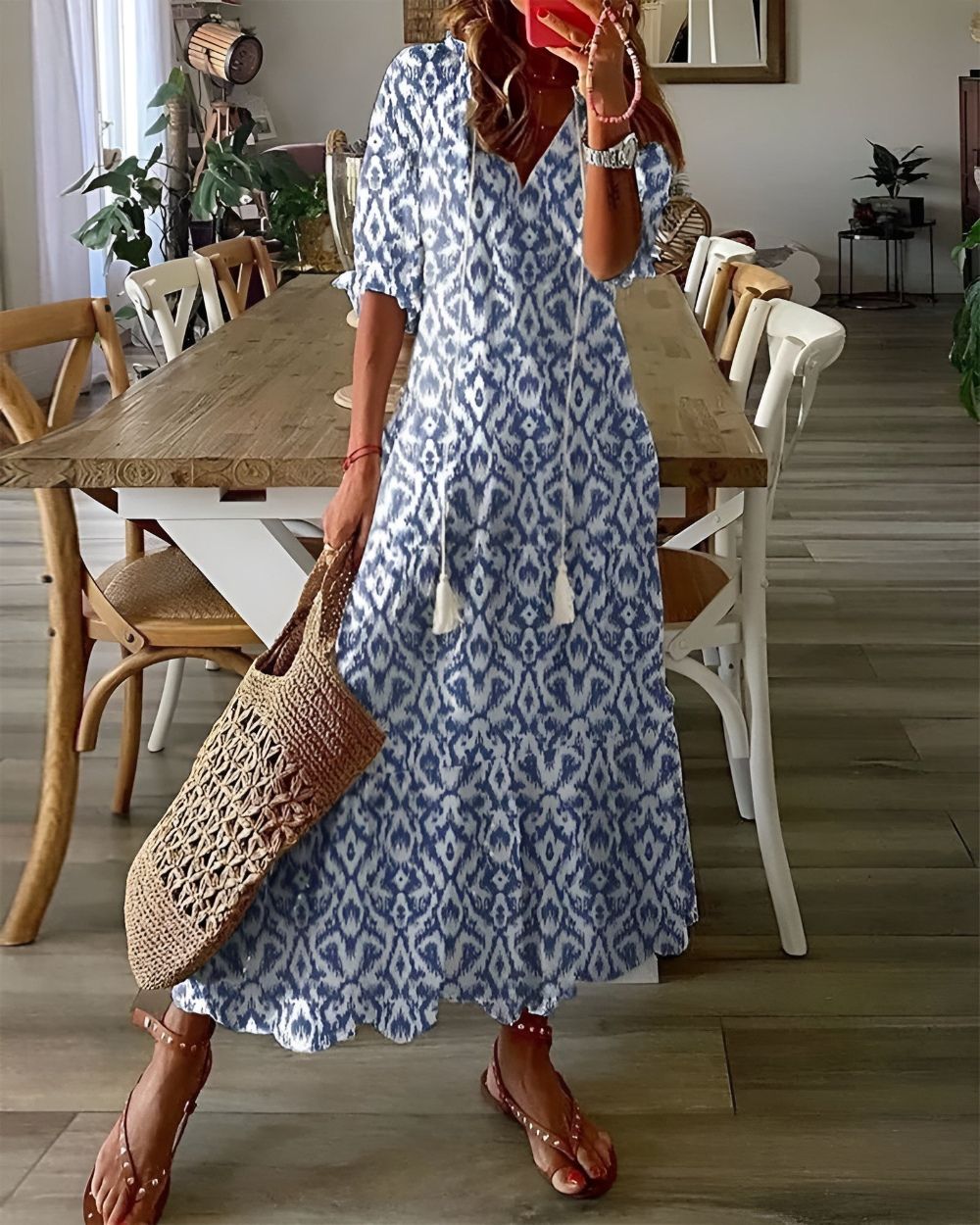 Lena | Lekka Luźna Sukienka Boho z Frędzlami na Lato 0