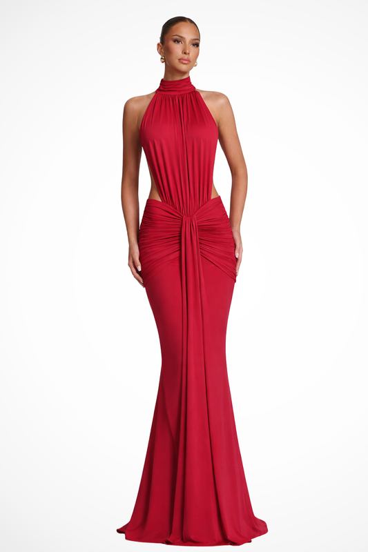Maja | Elegancka Sukienka Maxi Halter na Wesele z Otwarty Tył 0