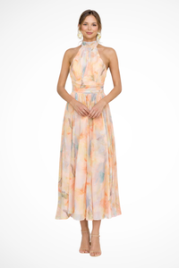 Maya | Elegancka Letnia Sukienka Maxi z Abstrakcyjnym Nadrukiem