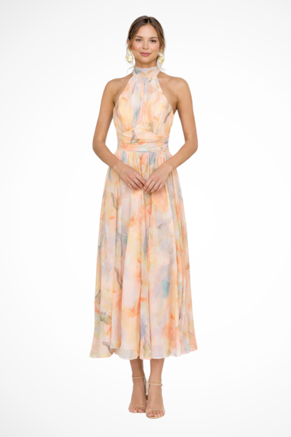 Maya | Elegancka Letnia Sukienka Maxi z Abstrakcyjnym Nadrukiem 0