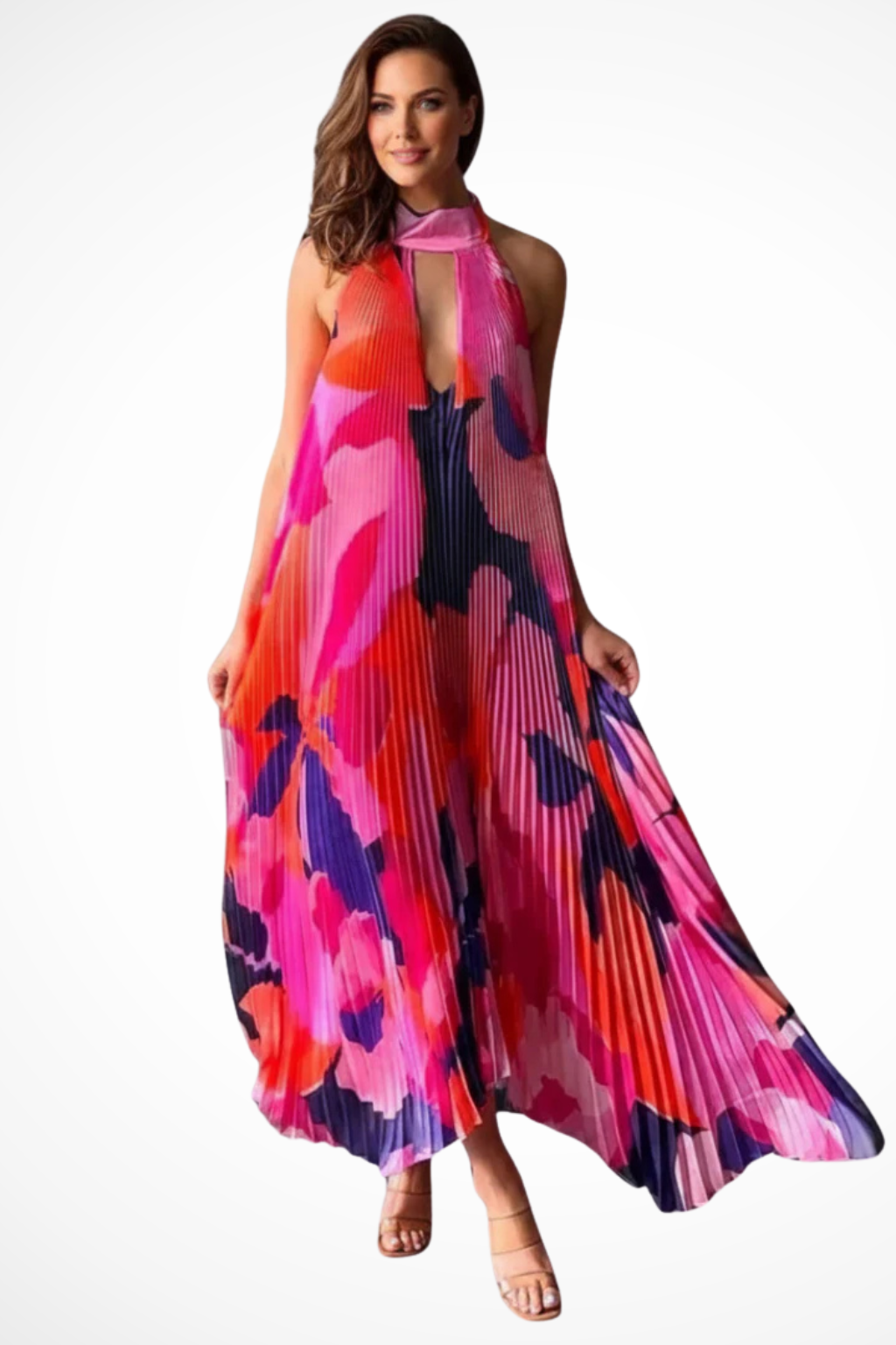 Maya | Elegancka Plisowana Sukienka Maxi na Wesele z Dekoltem Halter 0