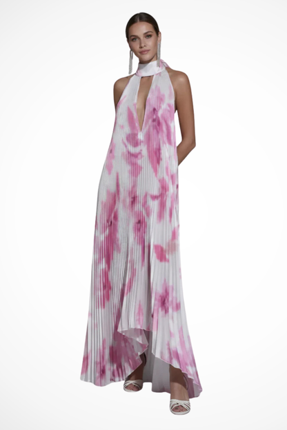 Maya | Elegancka Plisowana Sukienka Maxi na Wesele z Dekoltem Halter 6