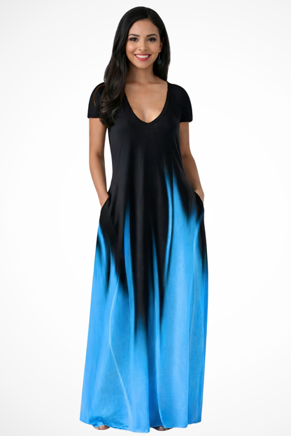Mia | Elegancka Damska Sukienka Maxi Ombre z Krótkim Rękawem 1