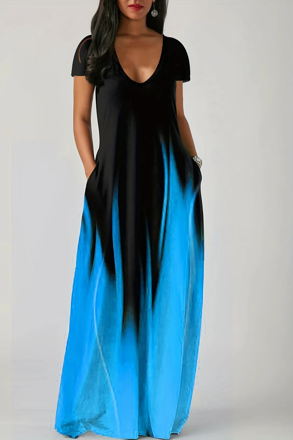 Mia | Elegancka Damska Sukienka Maxi Ombre z Krótkim Rękawem 2