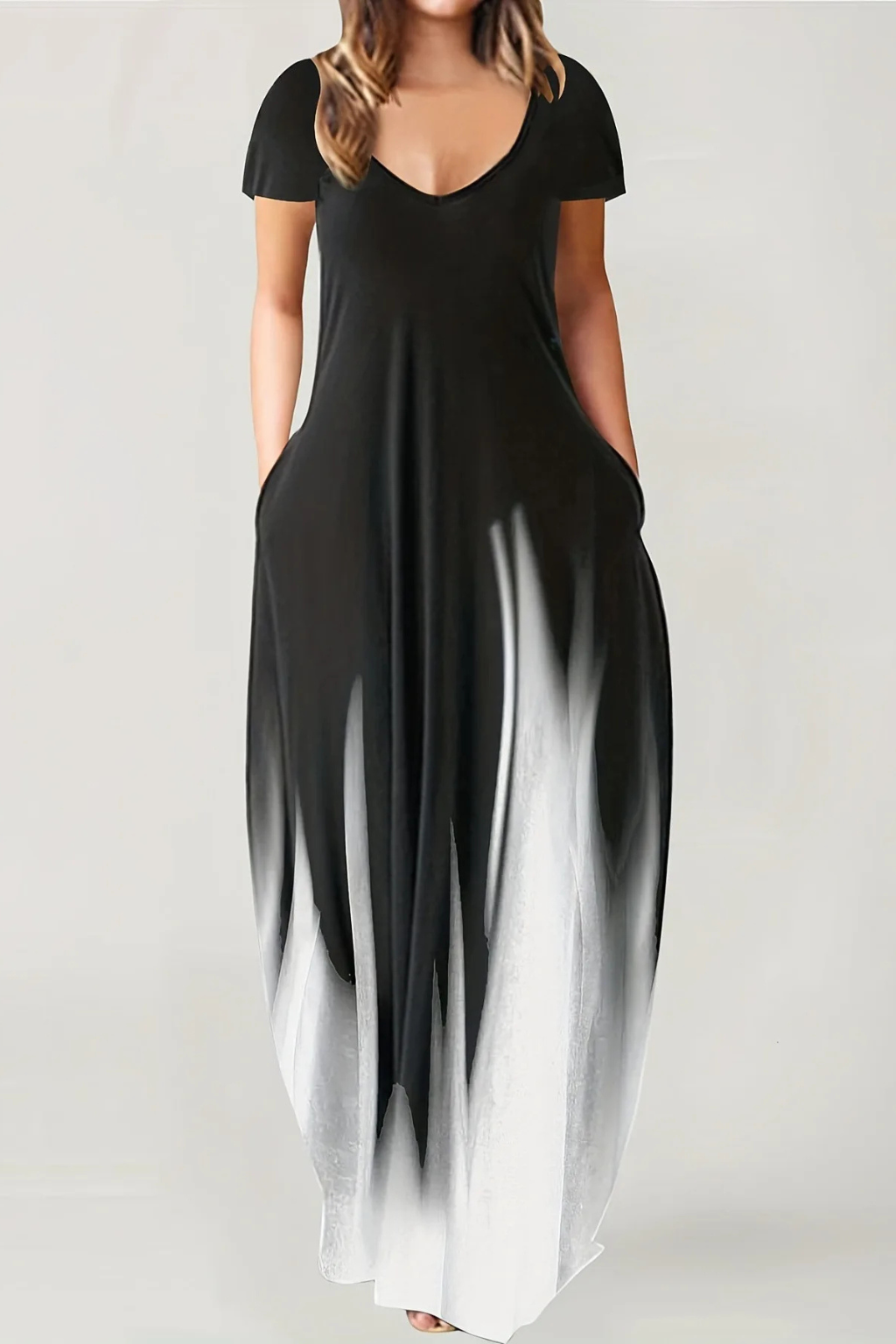 Mia | Elegancka Damska Sukienka Maxi Ombre z Krótkim Rękawem 3