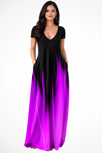Mia | Elegancka Damska Sukienka Maxi Ombre z Krótkim Rękawem 8