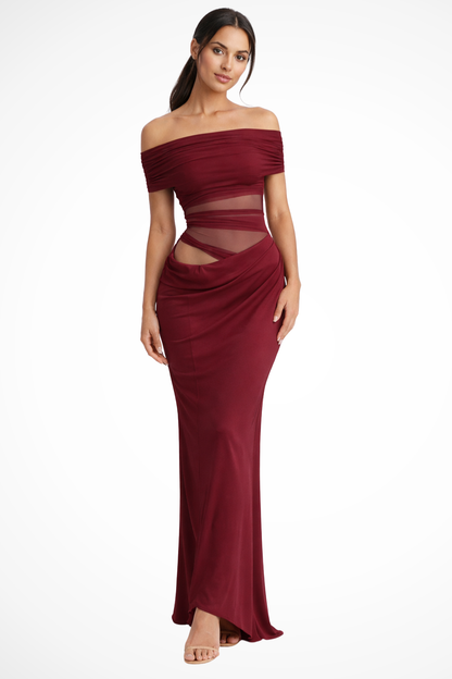 Mia | Elegancka Damska Sukienka Maxi z Marszczonymi Ramionami 3