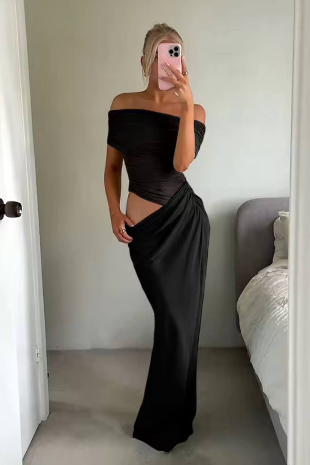 Mia | Elegancka Damska Sukienka Maxi z Marszczonymi Ramionami 8