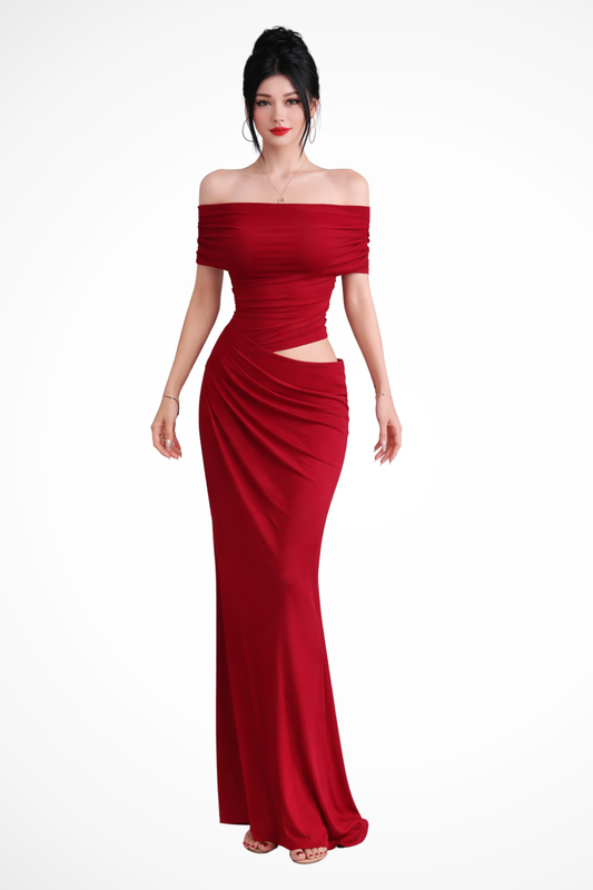 Mia | Elegancka Damska Sukienka Maxi z Odkrytymi Ramionami 0