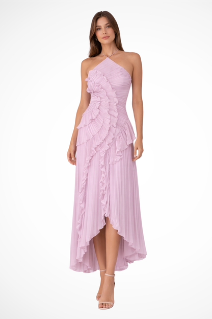 Mia | Elegancka Letnia Sukienka Maxi z Odkrytymi Plecami i Falbanami 3