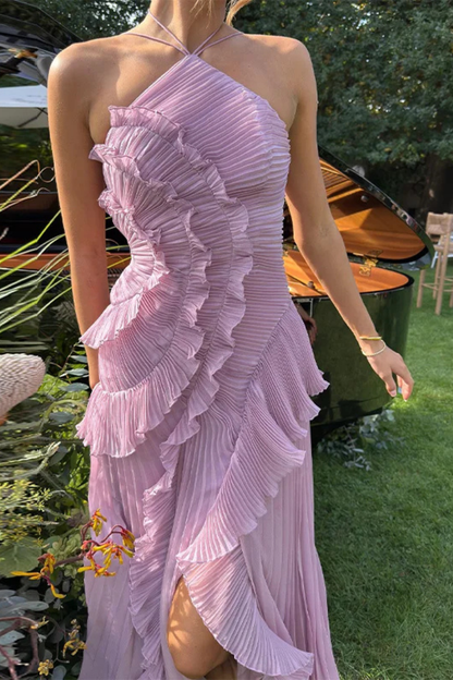 Mia | Elegancka Letnia Sukienka Maxi z Odkrytymi Plecami i Falbanami 5