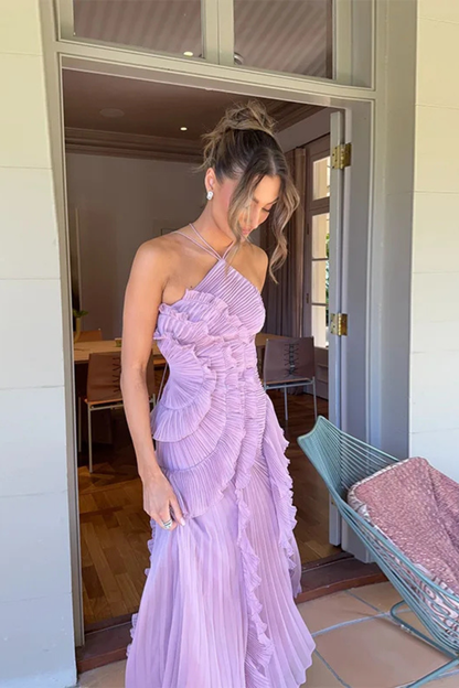 Mia | Elegancka Letnia Sukienka Maxi z Odkrytymi Plecami i Falbanami 7