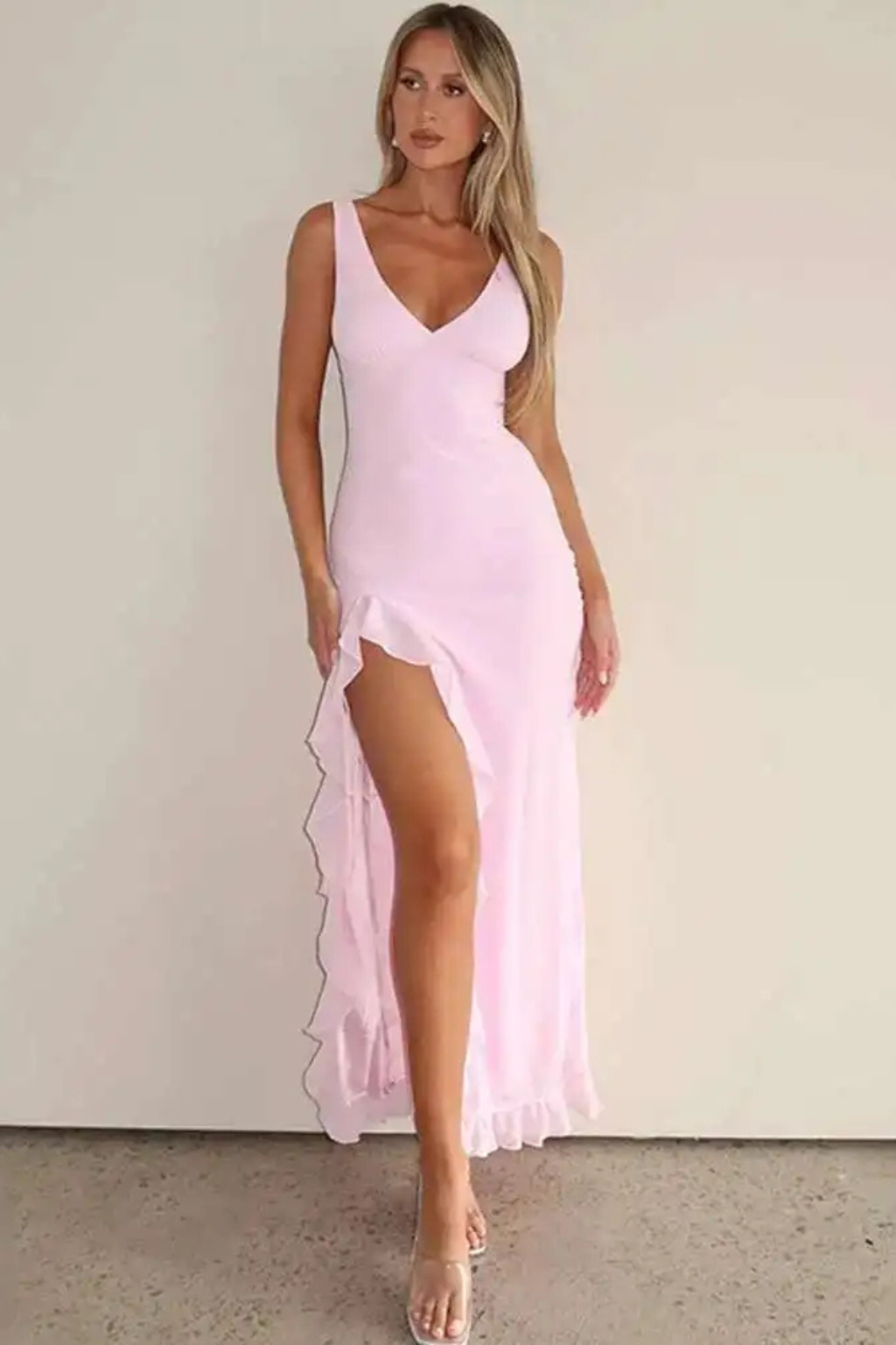 Mia | Elegancka Midi Sukienka z Dekoltem w Szpic i Falbanką 7