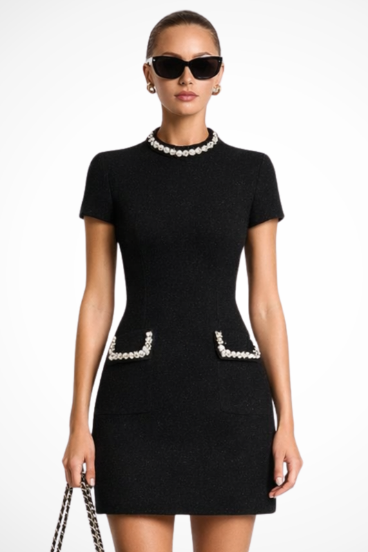 Mia | Elegancka Mini Sukienka z Perłowym Wykończeniem 0