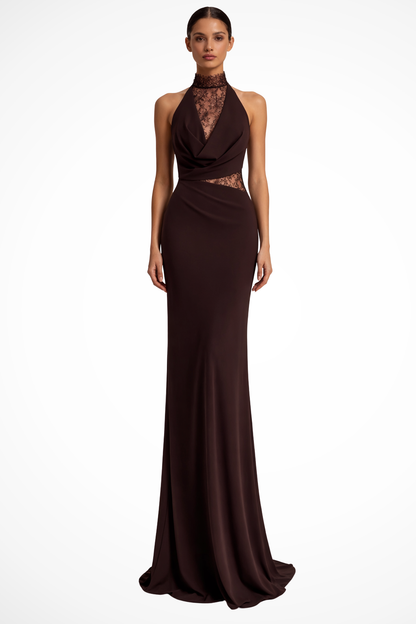 Mia | Elegancka Sukienka Maxi Na Wesele z Koronkowym Panelem 0