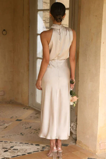 Mia | Elegancka Sukienka Midi Halter na Wesele z Satyny 2