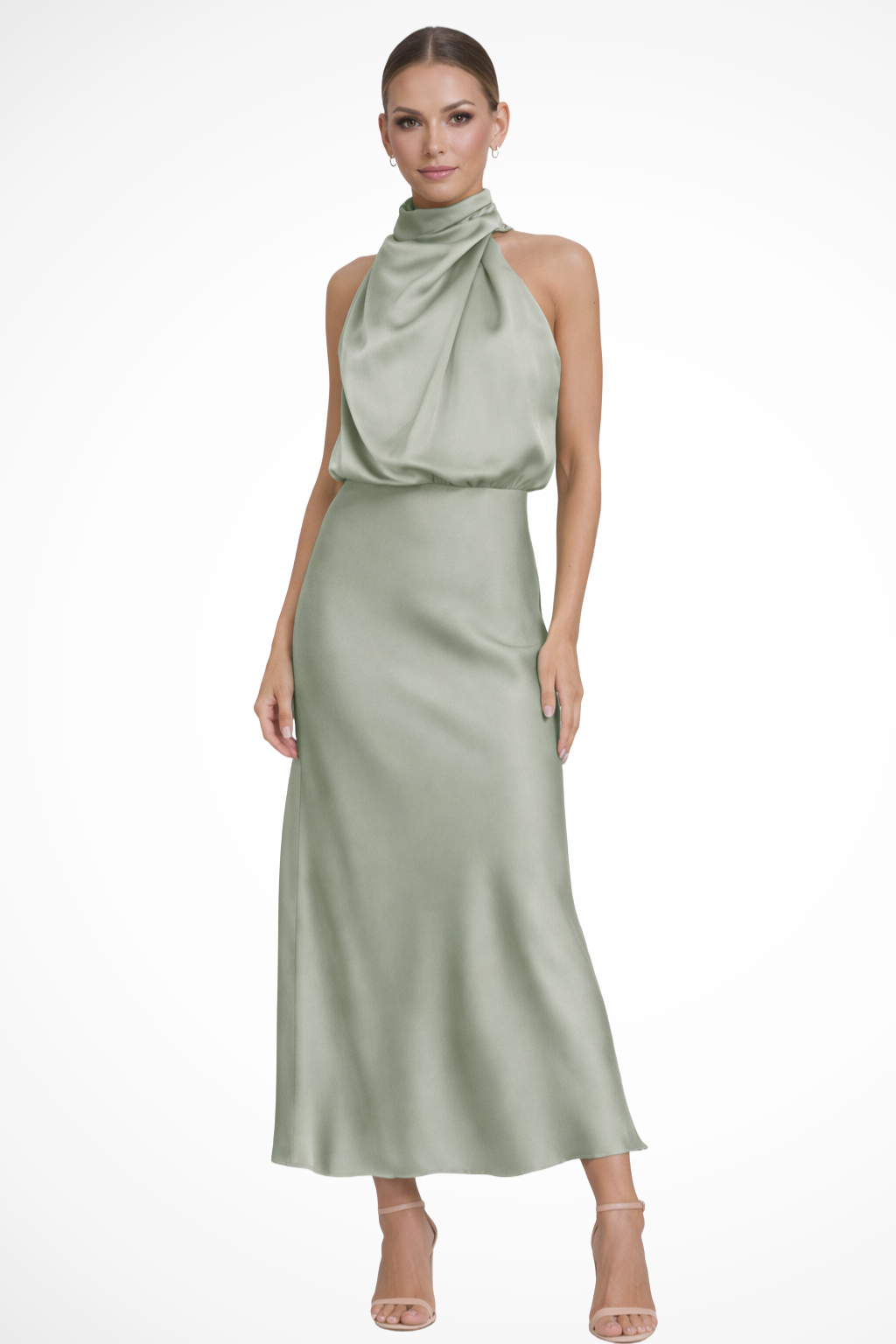 Mia | Elegancka Sukienka Midi Halter na Wesele z Satyny 3