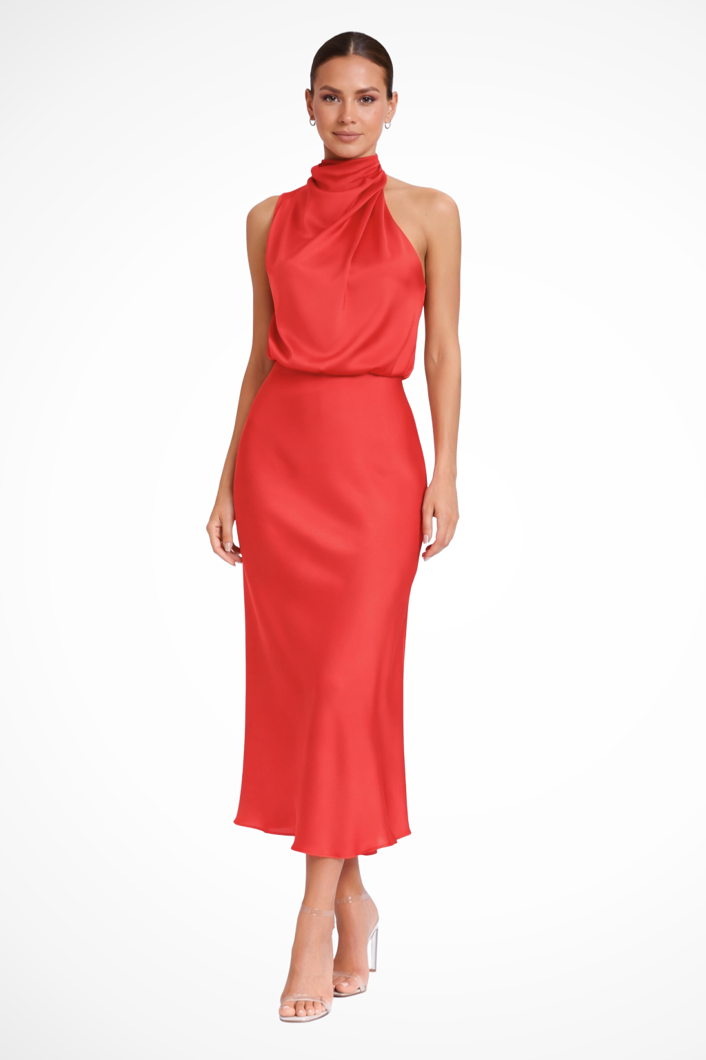 Mia | Elegancka Sukienka Midi Halter na Wesele z Satyny 9