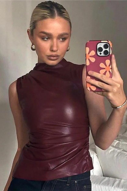 Mia | Elegancki Top Damski Bez Rękawów w Głębokim Brązie 4