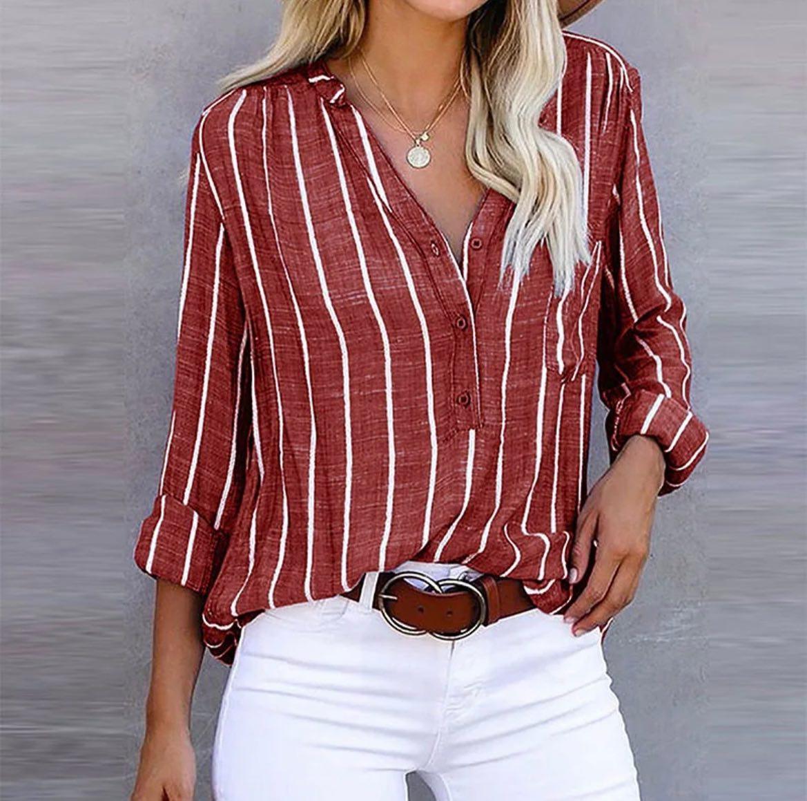 Mia | Elegant Striped Bluzka Damska z Długim Rękawem 0
