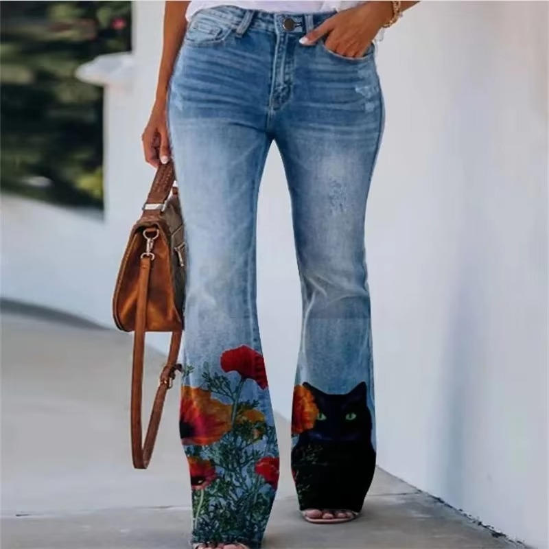 Mia | Kwiatowe Damskie Jeansy z Wysokim Stanem 6