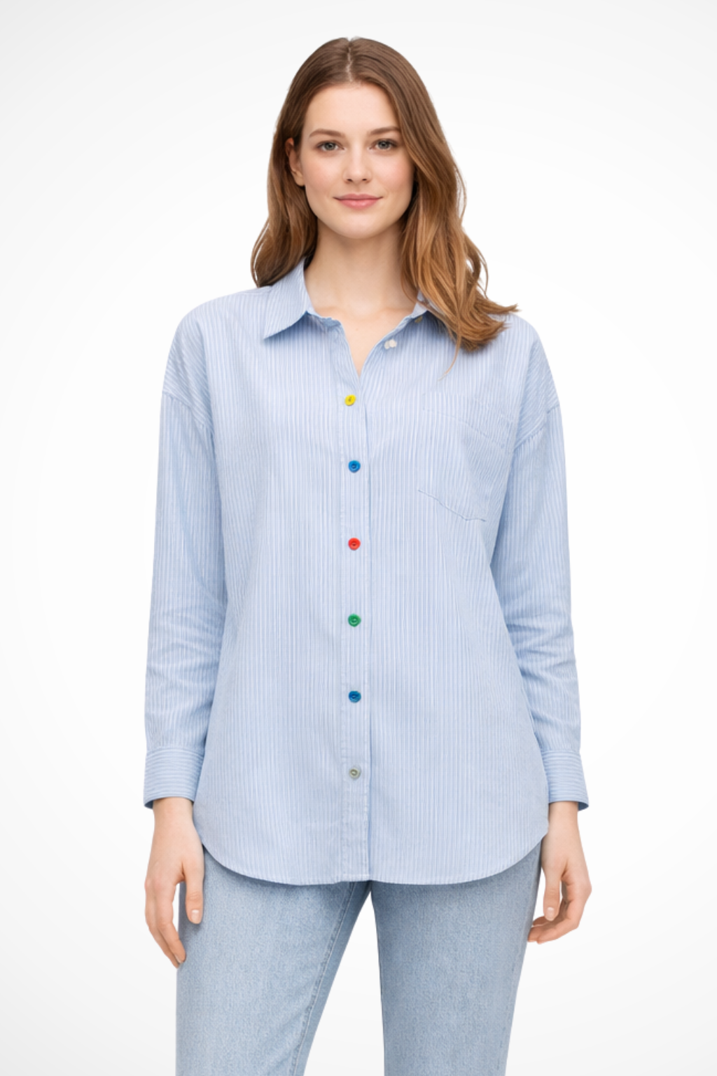 Mia | Stylowa Oversize'owa Koszula Dżinsowa w Pionowe Paski 0