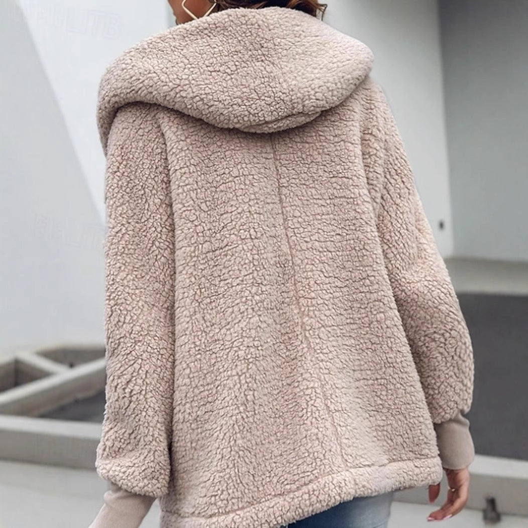 Płaszcz Teddy Damski Oversize z Szalowym Kołnierzem