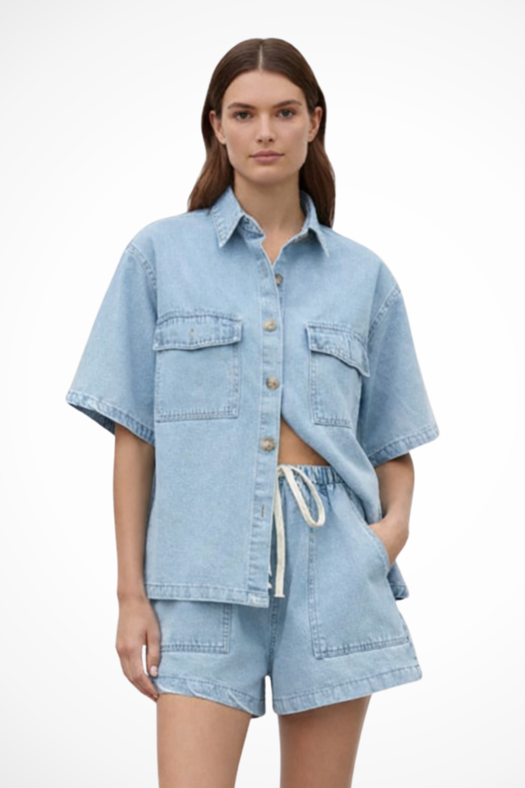 Olivia | Casual Denim Set with Shirt and Shorts 0