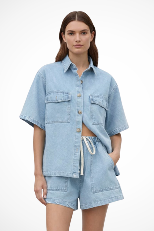 Olivia | Casual Denim Set with Shirt and Shorts 0