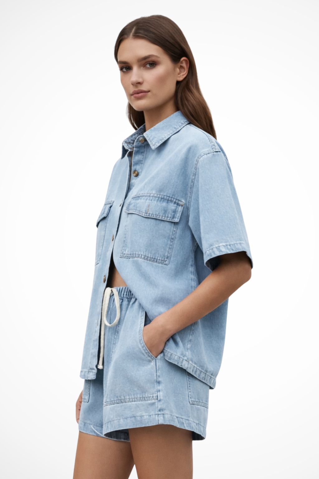 Olivia | Casual Denim Set with Shirt and Shorts 1