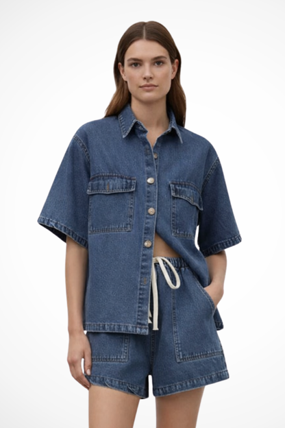 Olivia | Casual Denim Set with Shirt and Shorts 3