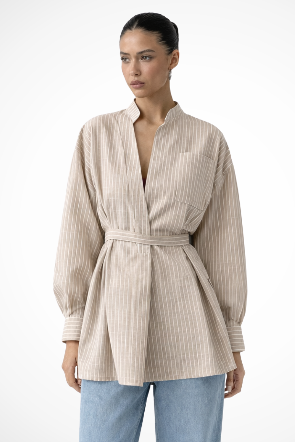 Olivia | Elegancka Damska Koszula w Pionowe Paski 0
