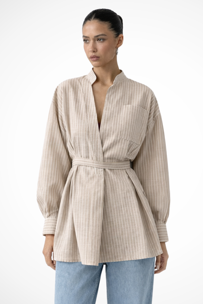 Olivia | Elegancka Damska Koszula w Pionowe Paski 0
