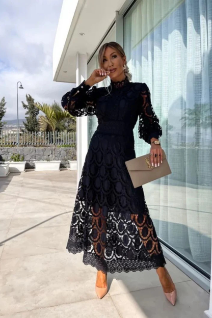 Olivia | Elegancka Damska Sukienka Midi z Koronką i Długim Rękawem 4