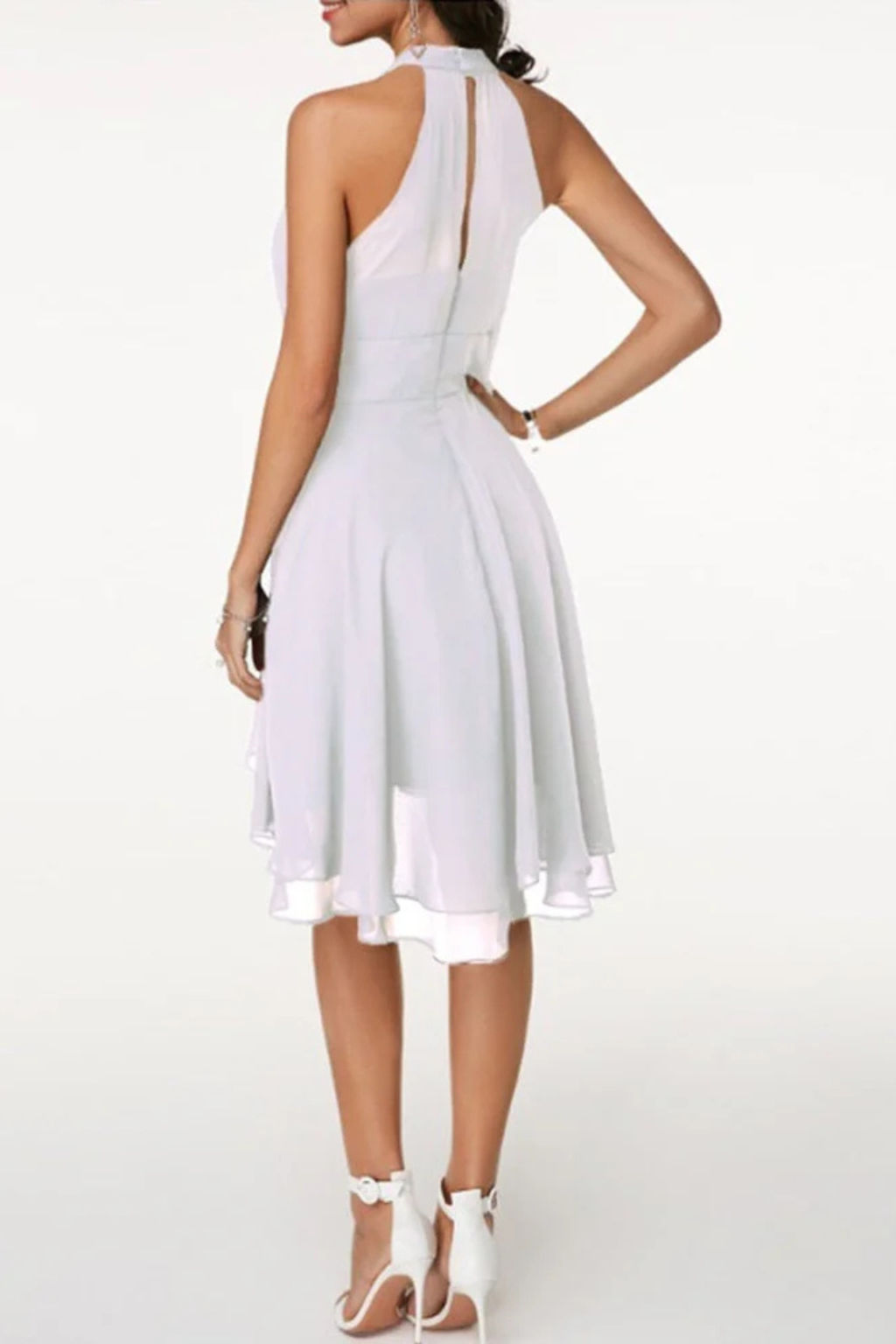Olivia | Elegancka Halter Sukienka Mini z Falbankami na Wesele 6