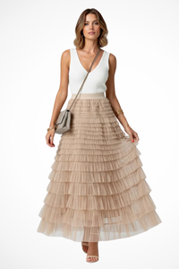 Olivia | Elegancka Rozkloszowana Spódnica Midi z Tiulu
