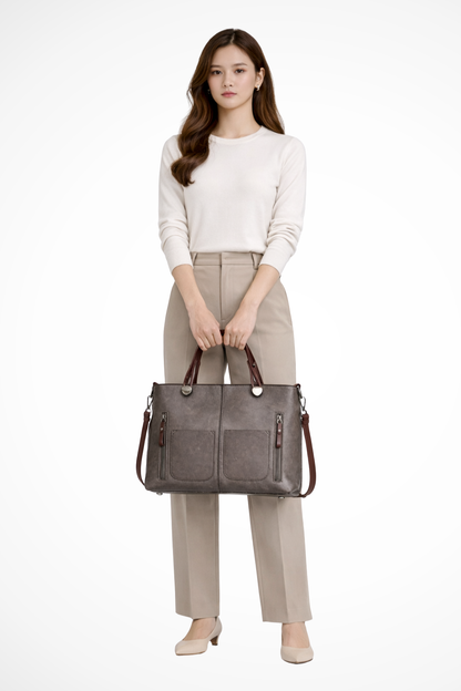 Olivia | Elegancka Strukturalna Torba Damska z Kieszeniami na Laptopa 9
