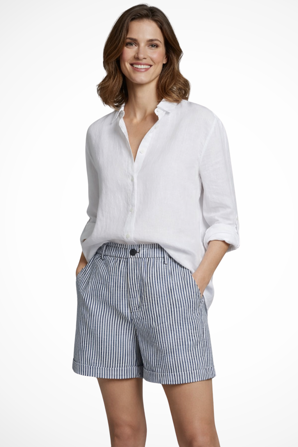 Olivia | Eleganckie Krótkie Spodenki Damskie w Pionowe Paski 2