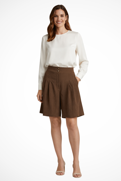 Olivia | Eleganckie Plisowane Bermudy z Wysokim Stanem 6