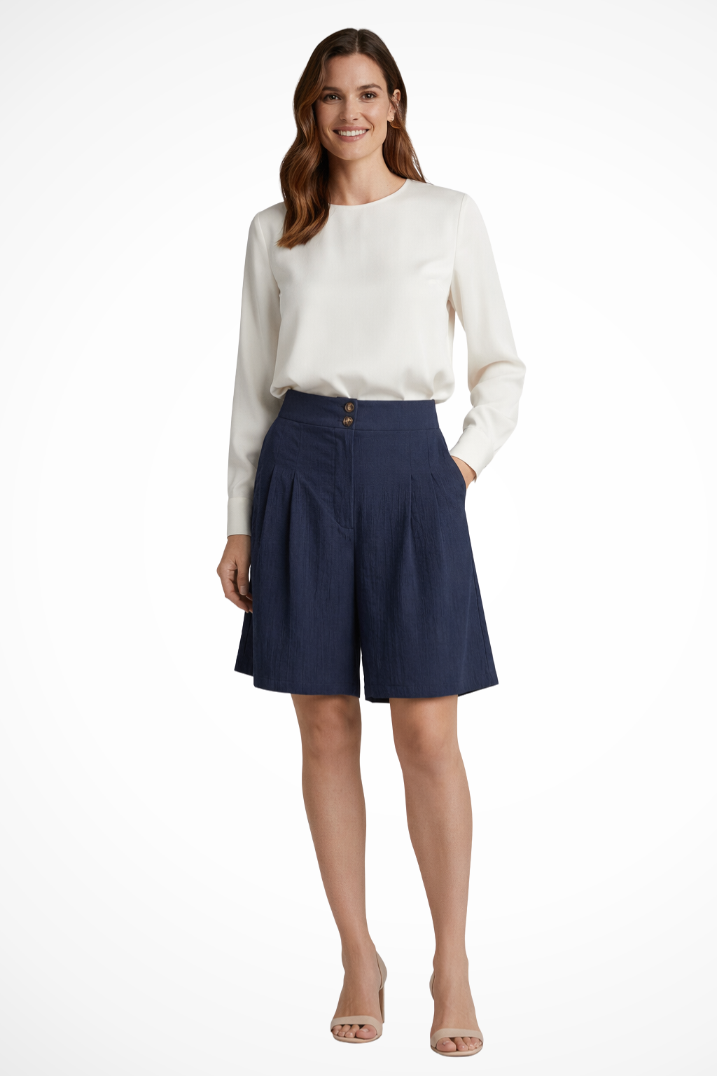 Olivia | Eleganckie Plisowane Bermudy z Wysokim Stanem 9