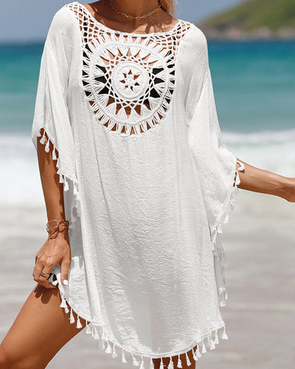 Lekki Boho Cover-Up na Plażę z Frędzlami